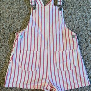 Zara Pink and White Striped Cotton Overalls